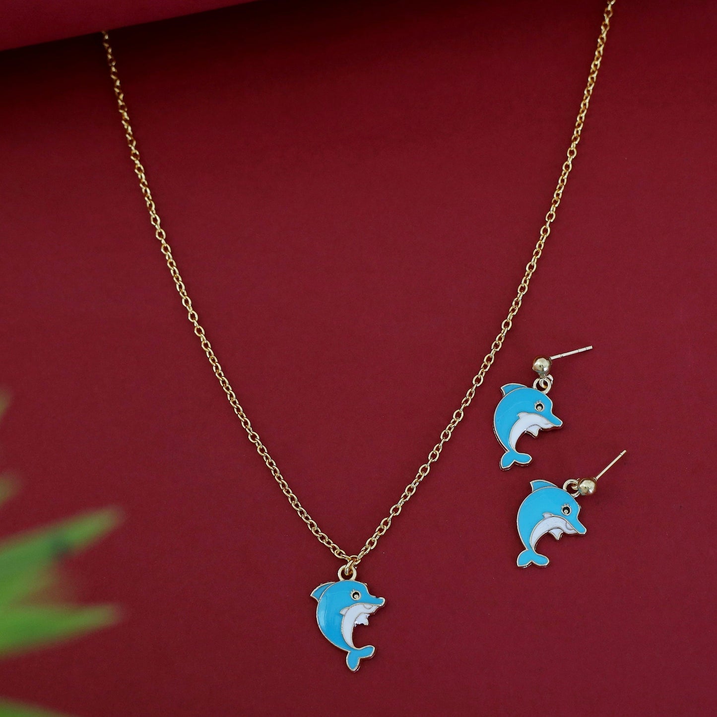 Kids Charm Tiny Dolphin Neckpiece With Earring