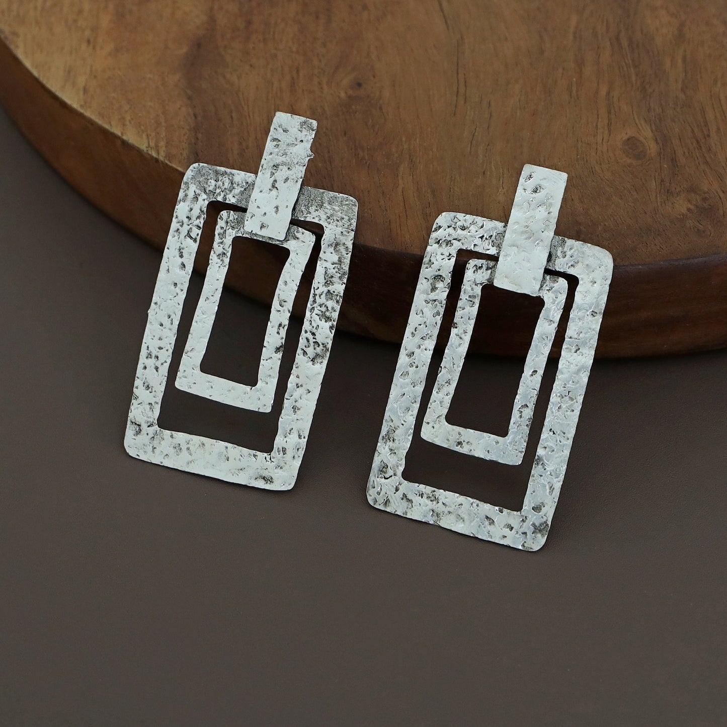 Marilyn Silver Textured Dual Rectangle Earring