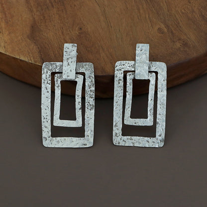 Marilyn Silver Textured Dual Rectangle Earring