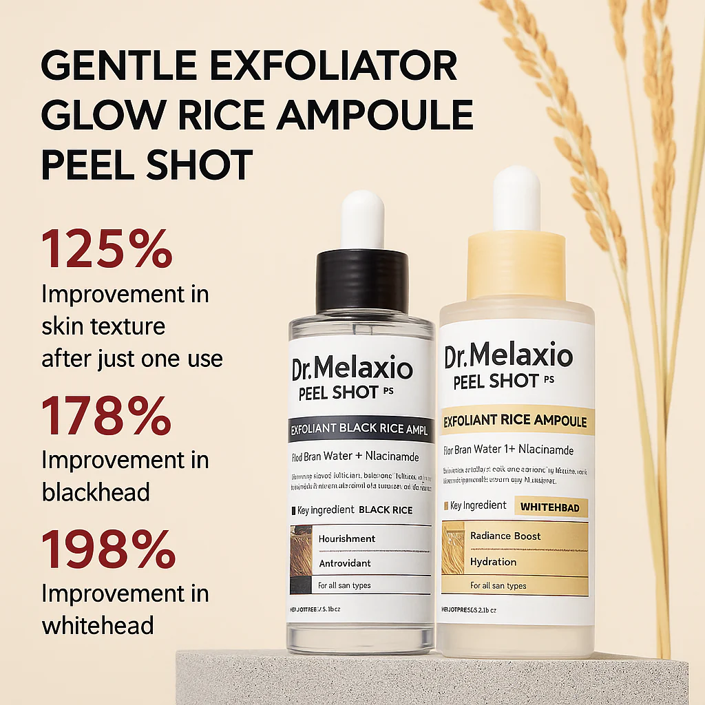 [Official]Peel Shot Glow Rice Ampoule Duo - Serums for Brightening, Exfoliating, and Moisturizing - Suitable for All Skin Types