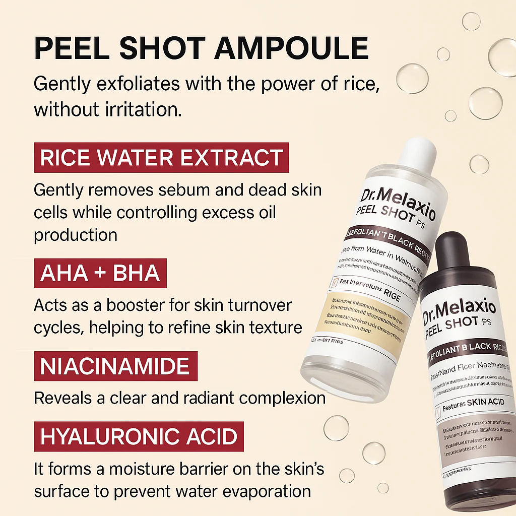 [Official]Peel Shot Glow Rice Ampoule Duo - Serums for Brightening, Exfoliating, and Moisturizing - Suitable for All Skin Types